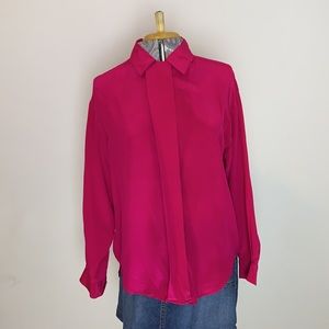 Vintage hot pink 100% silk long sleeve button blouse